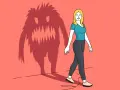 Una donna cammina con un'ombra mostruosa alle spalle, simbolo del suo comportamento passivo aggressivo.