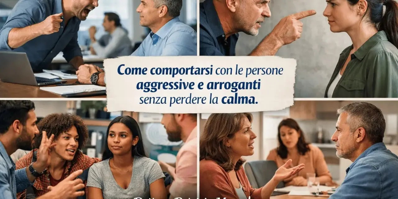 Immagini di persone in conflitto, con testo: "Come comportarsi con chi non ti rispetta senza perdere la calma.