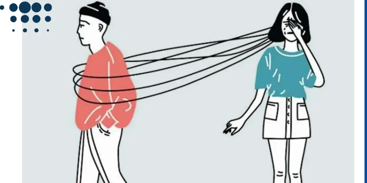 Una donna piange, legata a un uomo che si allontana. Le cause della dipendenza affettiva sono complesse.