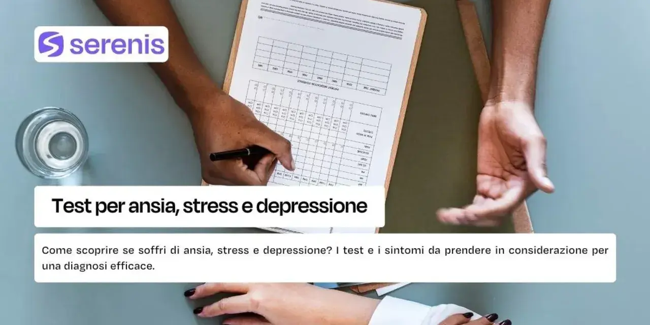 Test per ansia, stress e depressione. Un foglio con caselle e una mano che scrive, per valutare il proprio stato di benessere.