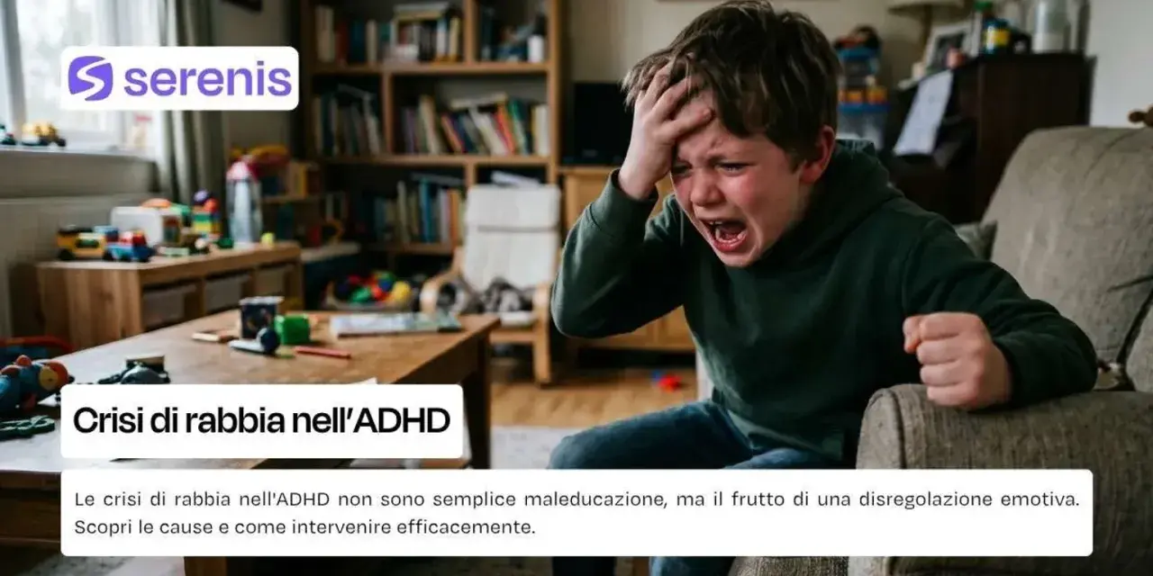 Bambino con ADHD in crisi di rabbia, manifestando disregolazione emotiva. Le esplosioni emotive sono comuni.