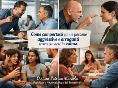 Immagini di persone in conflitto, con testo: "Come comportarsi con chi non ti rispetta senza perdere la calma.