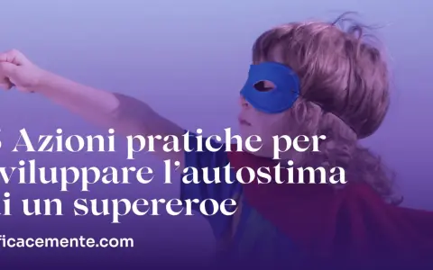 Bambino con maschera da supereroe e mantello rosso, pronto all'azione. Scopri 5 esercizi per aumentare autostima e diventare un vero eroe.