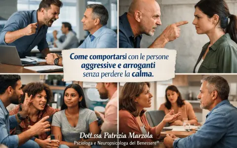 Immagini di persone in conflitto, con testo: "Come comportarsi con chi non ti rispetta senza perdere la calma.
