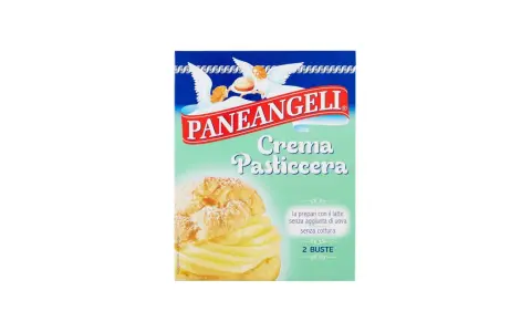 Scatola di crema pasticcera Paneangeli, ideale per dolci veloci, anche in gravidanza. Gustosa e facile da preparare.