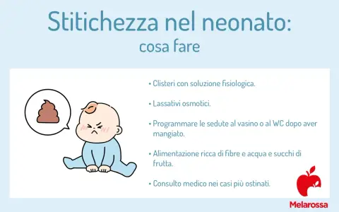 Bambino che fa la cacca con espressione contrariata, simbolo di stitichezza.