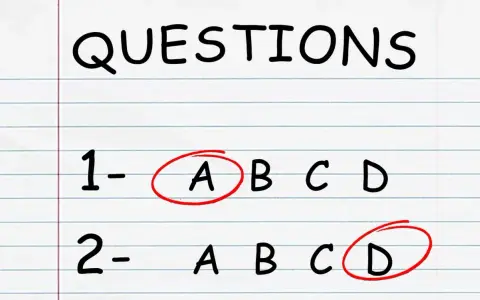 Domande di un test sul disturbo ossessivo compulsivo: la risposta A è cerchiata per la domanda 1, la D per la 2.