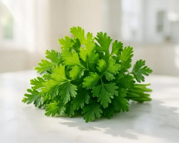 Un mazzetto di prezzemolo fresco e verde brillante, ideale per insaporire i piatti durante la gravidanza.