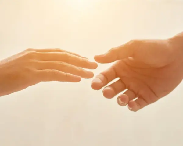 Due mani si tendono l'una verso l'altra, un gesto che può simboleggiare il superamento della differenza tra ansia e paura, trovando conforto.