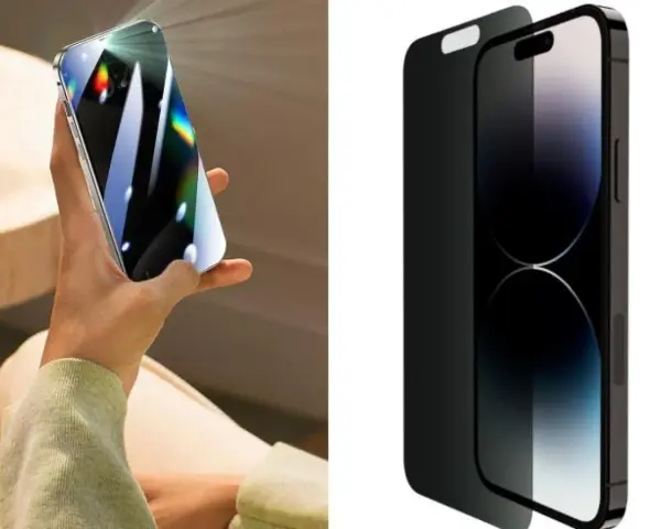Schermo del cellulare con pellicola privacy. Lui non vuole che guardo il suo cellulare, ma questa protezione lo rende impossibile.