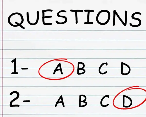 Domande di un test sul disturbo ossessivo compulsivo: la risposta A è cerchiata per la domanda 1, la D per la 2.