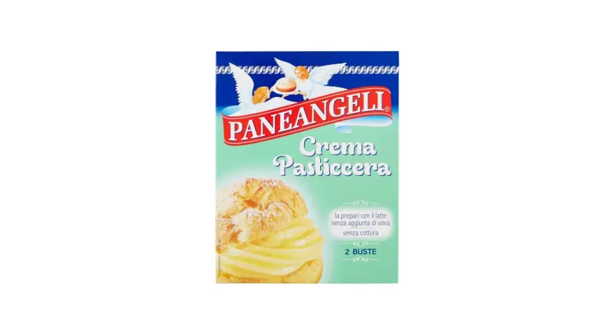 Scatola di crema pasticcera Paneangeli, ideale per dolci veloci, anche in gravidanza. Gustosa e facile da preparare.