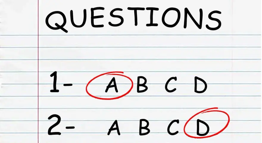 Domande di un test sul disturbo ossessivo compulsivo: la risposta A è cerchiata per la domanda 1, la D per la 2.