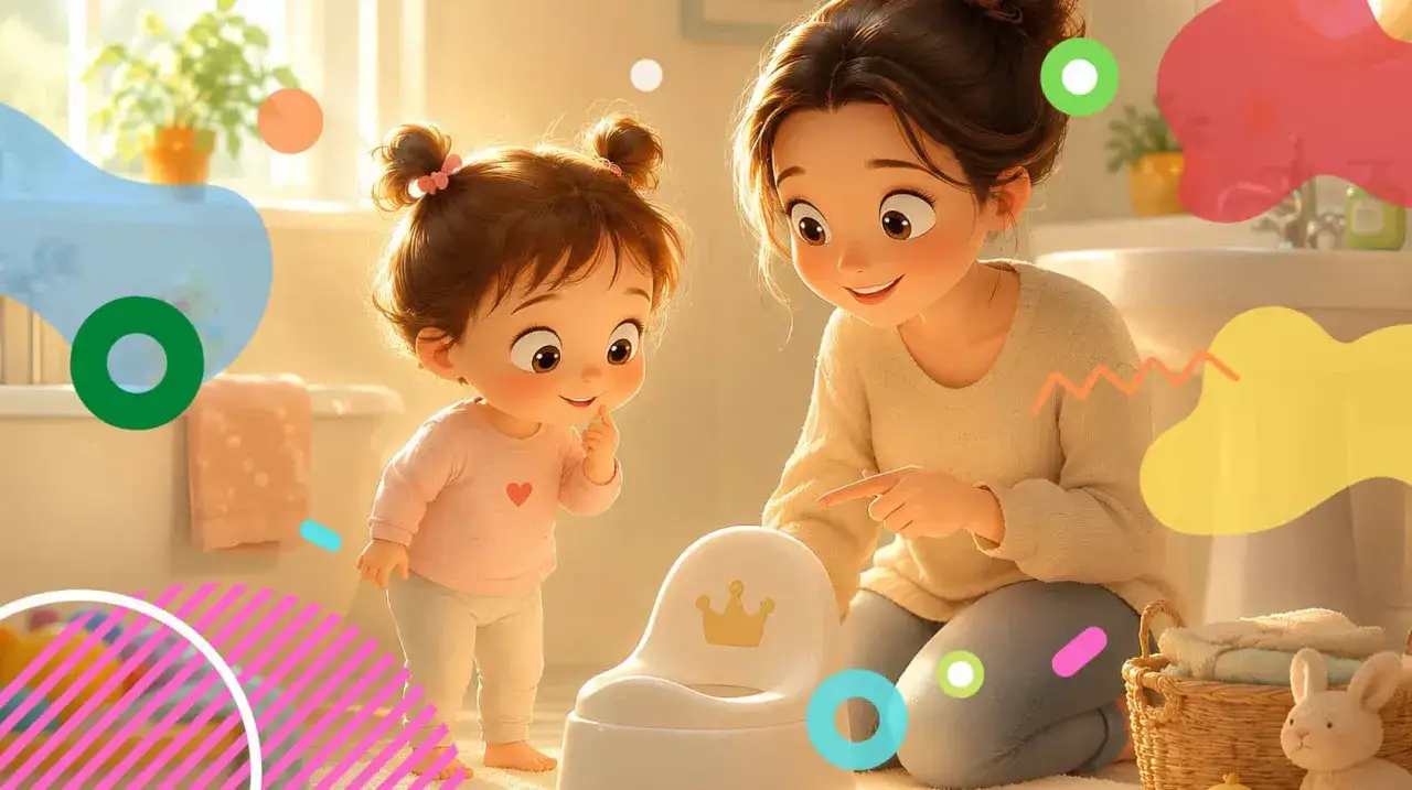 Mamma incoraggia la bimba di 4 anni a usare il vasino, un passo importante per non fare più cacca addosso.