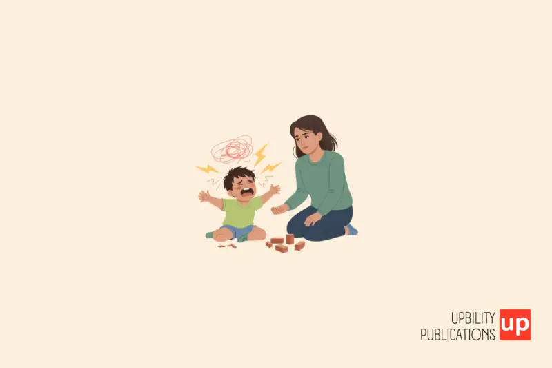 Bambino di 9 anni con comportamento irascibile, piange disperato mentre la madre cerca di calmarlo.